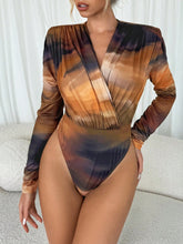 Women Casual Tie-Dye Ruched Form-Fitting Short Sleeve Bodysuit For Autumn And Winter